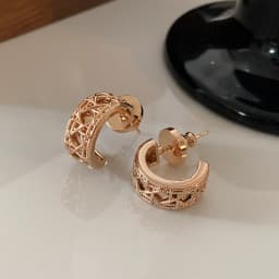 Rose Gold Hexagram Round Stud Earrings for Women, 18K Gold Plated, Premium Earrings, Light Luxury Vintage Style Jewelry Gift