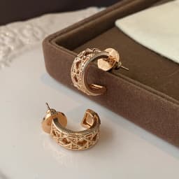 Rose Gold Hexagram Round Stud Earrings for Women, 18K Gold Plated, Premium Earrings, Light Luxury Vintage Style Jewelry Gift