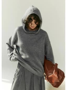 Women's Grey Hooded Cashmere Pullover Sweater High-Grade Winter Top for Autumn And Winter Season