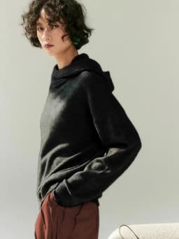 Women's Grey Hooded Cashmere Pullover Sweater High-Grade Winter Top for Autumn And Winter Season