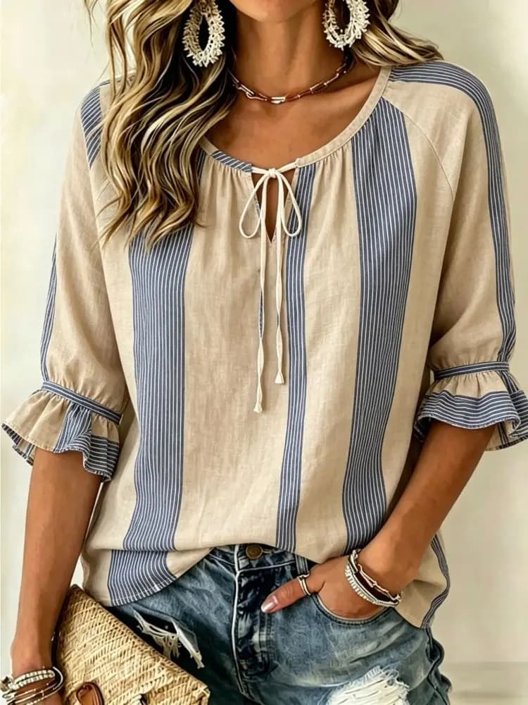 Age-Reducing Temperament Women's Loose Half Sleeve Shirt, Versatile Classic Style, Soft For Home And Outdoor Wear