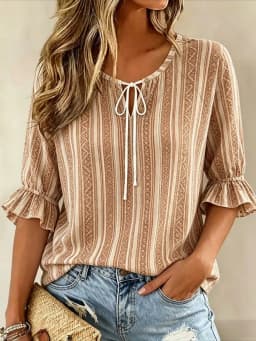 Age-Reducing Temperament Women's Loose Half Sleeve Shirt, Versatile Classic Style, Soft For Home And Outdoor Wear