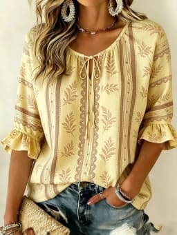 Age-Reducing Temperament Women's Loose Half Sleeve Shirt, Versatile Classic Style, Soft For Home And Outdoor Wear