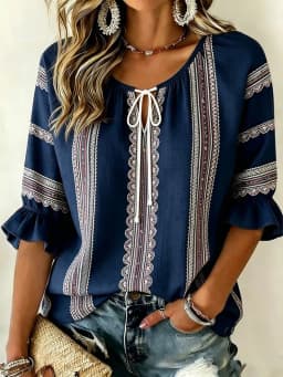 Age-Reducing Temperament Women's Loose Half Sleeve Shirt, Versatile Classic Style, Soft For Home And Outdoor Wear