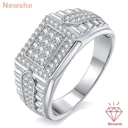 Newshe Certified Moissanite Ring D Color VVS1 Inlay Men's Wedding Band White Gold Plated Designed Fashion Jewelry