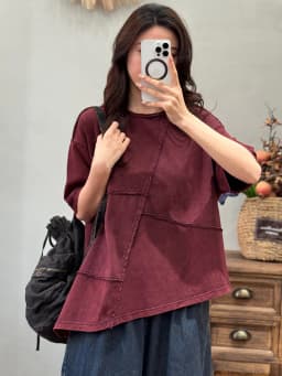 Amax LuluE 2026 Summer Vintage Loose Tee Shirts Womens Korean Design Classic O Neck Tops Ladies Fashion Causal Patchwork Clothes