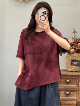 Amax LuluE 2026 Summer Vintage Loose Tee Shirts Womens Korean Design Classic O Neck Tops Ladies Fashion Causal Patchwork Clothes