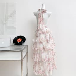 Summer Vacation Floral Printed Halter Chiffon Tiered Maxi Dress for Women Sexy V-Neck Backless Lace-up Ruffles Holiday Long Dres