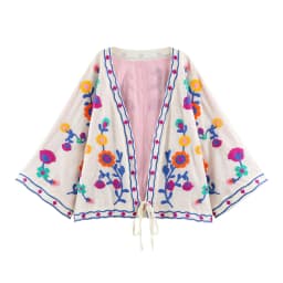 KONDALA Vintage Flower Embroidery Autumn Women Coat Fashion 2026 Lace-up V-Neck High Street Chic Loose Female Elegant Outwear
