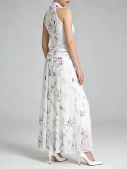 TWOTWINSTYLE Printing Slimming Spliced Bowknot Long Dress for Women High Neck Sleeveless Tunic Patchwork Folds Dresses Female