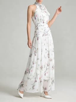 TWOTWINSTYLE Printing Slimming Spliced Bowknot Long Dress for Women High Neck Sleeveless Tunic Patchwork Folds Dresses Female