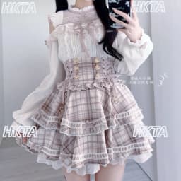 Liz Suspender Skirt 2026 Spring New Fashion Plaid Skirts Sweet Japanese Style Girls Heart Buttons Pleated Short Skirt for Women