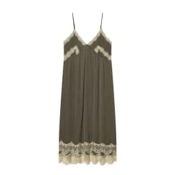 ZERAINS 2026 Spring/Summer New Product Women's V-neck Strap Contrast Splicing Lace Underwear Style Medium length Dress