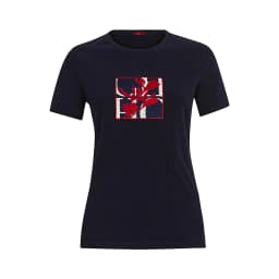 CH Women's Short-Sleeved T-Shirt, with a Round Neckline and Featuring a Red Floral embroidery Design, a Casual Everyday Top
