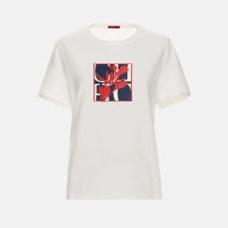 CH Women's Short-Sleeved T-Shirt, with a Round Neckline and Featuring a Red Floral embroidery Design, a Casual Everyday Top