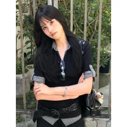 Genayooa American Retro Patchwork Shirt Women Half Sleeve Casual Shirts Y2k Vintage Fake Two Pieces Tops Japanese 2000s Tee Tops