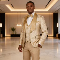 Champagne Jacquard 3-Piece Men's Formal Smoking Suit with Shaw Lapel Blazer Set for Groom Wedding Best Man Tuxedos for Party