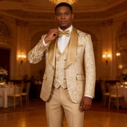 Champagne Jacquard 3-Piece Men's Formal Smoking Suit with Shaw Lapel Blazer Set for Groom Wedding Best Man Tuxedos for Party