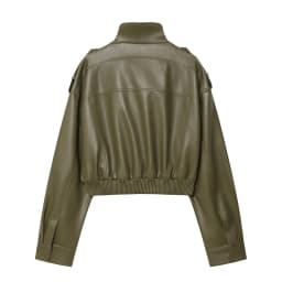 MUJER Faux Leather Cropped Jacket Women Bomber Demi-season Jackets for Women Long Sleeve Women's Coats Zip Overcoat Jacket Women