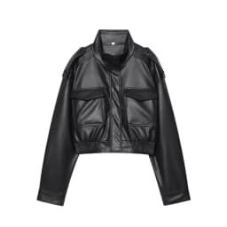 MUJER Faux Leather Cropped Jacket Women Bomber Demi-season Jackets for Women Long Sleeve Women's Coats Zip Overcoat Jacket Women