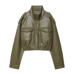 MUJER Faux Leather Cropped Jacket Women Bomber Demi-season Jackets for Women Long Sleeve Women's Coats Zip Overcoat Jacket Women