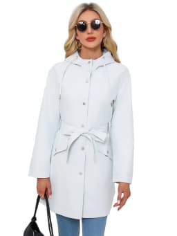 Spring Autumn New Hooded Water-repellent Jacket with Belt Thin Casual Loose Trench Coat Women Windbreaker