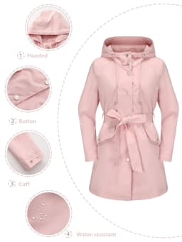 Spring Autumn New Hooded Water-repellent Jacket with Belt Thin Casual Loose Trench Coat Women Windbreaker