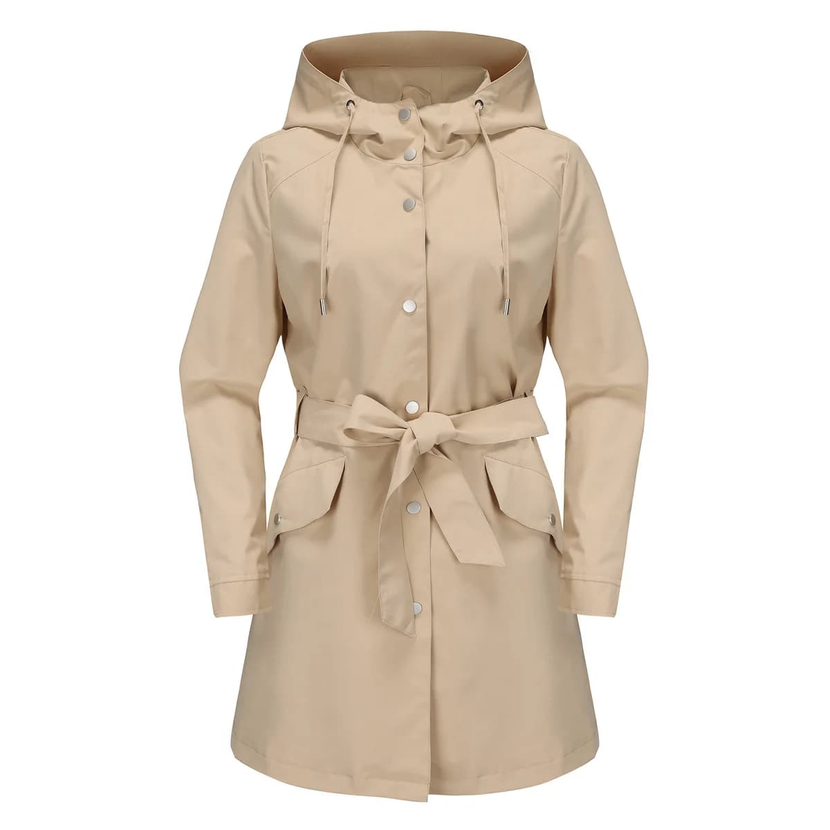 Spring Autumn New Hooded Water-repellent Jacket with Belt Thin Casual Loose Trench Coat Women Windbreaker