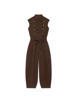 TFMLN Fashion Double Breasted Jumpsuits for Women Stand Collar Sleeveless High Waist Long Pants With Belt Elegant Rompers
