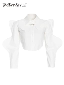 TWOTWINSTYLE Solid Two Piece Set Womens Lapel Sleeveless Vest Round Neck Puff Sleeve Shawl Slim Sets Female Clothes 2022 Fashion