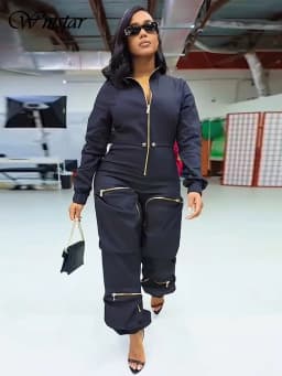 Wmstar Women Jumpsuit S-2XL Solid One Piece Outfits Zipper Cargo Bodysuit Fashion New in Fall Clothes Wholesale Drop Shipping