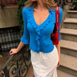 Tuularose Pink Elegant Cardigan Women's Fashion Ruffled Patchwork Lace-Up Cardigan Top Casual Autumn Commuting Female Cardigan