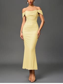 NewAsia Women's Off Shoulder Ruched Mesh Long Corset Dress Backless Fishbone Bodycon Elegant Fashion Party Club Maxi Dresses