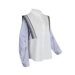 CHCH New Women's Casual Shirt Comfortable Simple Striped Patchwork Blue And White Classic Retro Spring Autumn Long Sleeve Top