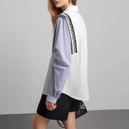CHCH New Women's Casual Shirt Comfortable Simple Striped Patchwork Blue And White Classic Retro Spring Autumn Long Sleeve Top