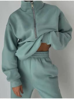 Gray Warm Fleece Suit For Women Winter Thick Velvet Pants Sets Sweatpants Sweatshirt Ladies Warrn Tracksuit Women Two Piece Set