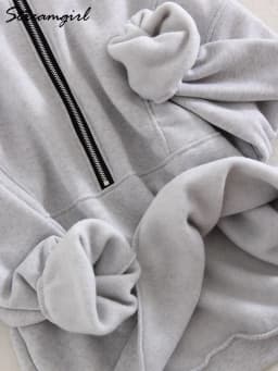 Gray Warm Fleece Suit For Women Winter Thick Velvet Pants Sets Sweatpants Sweatshirt Ladies Warrn Tracksuit Women Two Piece Set