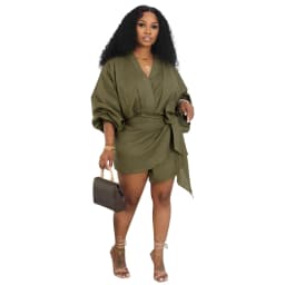 Wmstar Women Dress Summer Retro Solid Color Cotton Linen Long Sleeve Mid Length V Neck Loose Female Evening Party Slim Dresses