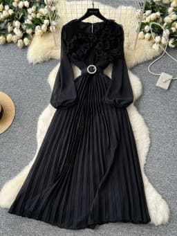 2026 Spring Autumn Fashion Elegant Dress for Women New French Mushroom Edge Crimping Loose Chiffon Long Sleeve Long Dress C141