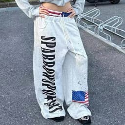 Y2K College American Hip-hop Goth Print Drawstring Wide Leg Sweatpants Loose 90s High Street Sports Trousers Floor Length Pants