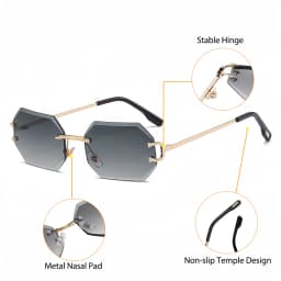 CATERSIDE Rimless Men's Sunglasses Polygon Vintage Frameless Glasses Gradient Lens Women Traveling Party Business Sun Glasses
