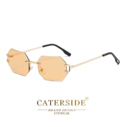 CATERSIDE Rimless Men's Sunglasses Polygon Vintage Frameless Glasses Gradient Lens Women Traveling Party Business Sun Glasses