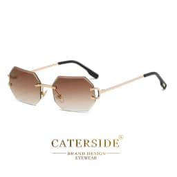 CATERSIDE Rimless Men's Sunglasses Polygon Vintage Frameless Glasses Gradient Lens Women Traveling Party Business Sun Glasses