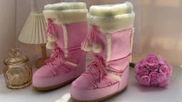 Free Ship Women Snow Boots Warm Plush Comfortable Platform Shoes Lady Lace-up Mid-Calf Pink Boots Non-slip Winter Shoes Booties