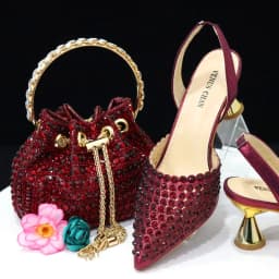 Venus Chan Pointed Toe Heels for Women 2023 Elegant Party Wine Color Full Diamond Pumps Italian Shoes and Bags Matching Set
