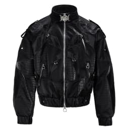 Mauroicardi Spring Autumn Cool Short Shiny Black Crocodile Print Pu Leather Jacket Men Luxury Designer Y2K Streetwear Clothes