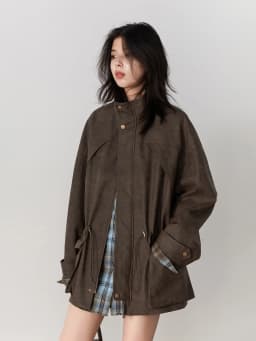 CHIC VEN New Women Suede Jackets Loose Retro Stand Up Collar Mid-length Ladies Casual Coat Female Overcoat Autumn Winter 2025