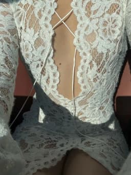 Sexy Lace Women's See-Through Curvy Dresses White Deep V Neck Bandage Slit Long Sleeve Maxi Dress 2025 Summer Evening Party Club