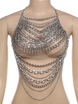 Sexy See Through Metal Chain Crop Top Women Summer Halter Tank Top Woman Clothing Cropped Club Party Tops Hotwife Rave Outfits