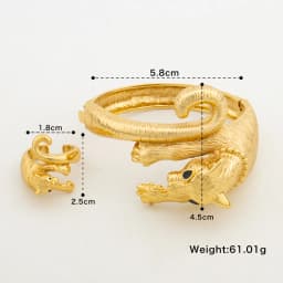 Exaggerate Leopard Bangle with Ring Jewelry Set for Women Dubai Gold Color Cuff Bangle Twisted Jewelry 2Pcs Set for Gifts
